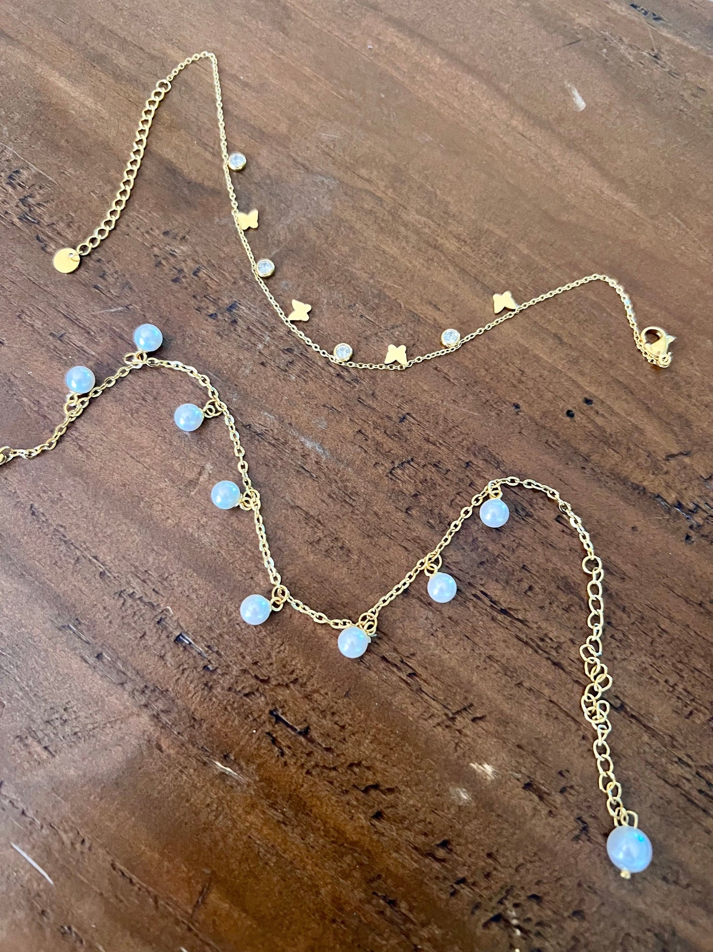 waterproof butterfly and pearl anklets