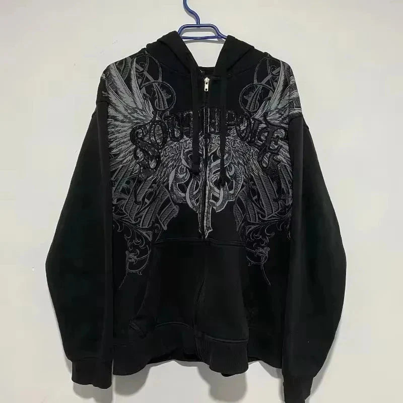Women’s Y2K Fleece Zip-Up Hoodie – Streetwear Hip Hop Punk Style Loose Sweatshirt for All Seasons