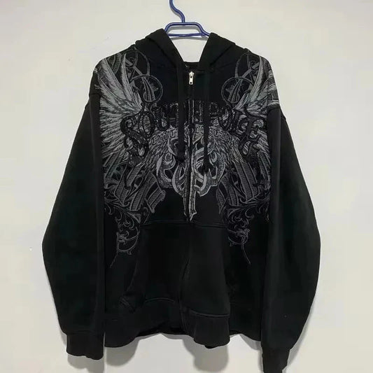 Women’s Y2K Fleece Zip-Up Hoodie – Streetwear Hip Hop Punk Style Loose Sweatshirt for All Seasons